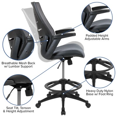 Flash Furniture Nylon Drafting Chair with Lumbar Support, Dark Gray (BLZP809DDKGY)