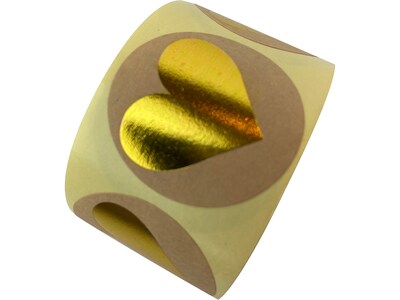 Great Papers! Heart Stickers, Gold/Kraft, 250/Roll (2020154)