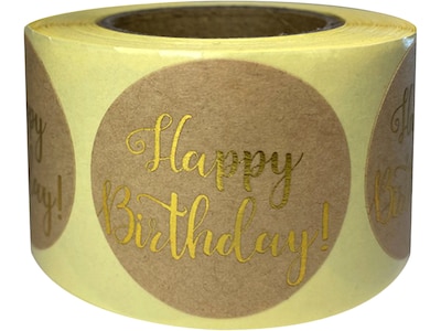 Great Papers! Happy Birthday Stickers, Gold/Kraft, 250/Roll (2020155)