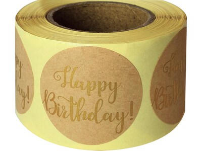 Great Papers! Happy Birthday Stickers, Gold/Kraft, 250/Roll (2020155)