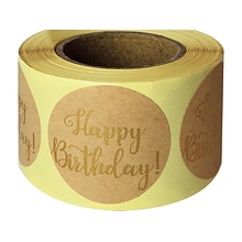 Great Papers! Happy Birthday Stickers, Gold/Kraft, 250/Roll (2020155)