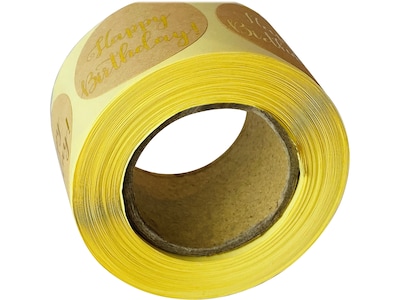 Great Papers! Happy Birthday Stickers, Gold/Kraft, 250/Roll (2020155)