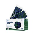 WeCare Individually Wrapped Disposable Face Mask, 3-Ply, Adult, Green Plaid, 50/Box (WMN100048)