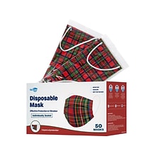 WeCare Individually Wrapped  Disposable Face Mask, 3-Ply, Adult, Red Plaid, 50/Box (WMN100050)