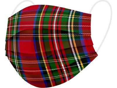 WeCare Individually Wrapped  Disposable Face Mask, 3-Ply, Adult, Red Plaid, 50/Box (WMN100050)