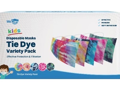WeCare Individually Wrapped  Variety Pack Disposable Face Masks, 3-Ply, Kids, Multicolor, 50/Box (WM