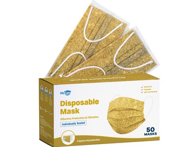 WeCare Individually Wrapped Disposable Face Mask, 3-Ply, Adult, Gold, 50/Box (WMN100076)