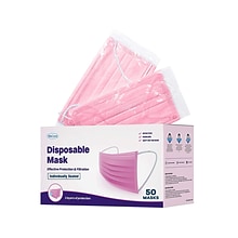 WeCare Individually Wrapped  Disposable Face Mask, 3-Ply, Adult, Hot Pink, 50/Box (WMN100007)