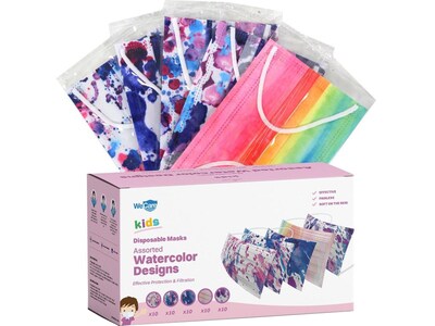 WeCare Individually Wrapped Disposable Face Masks, 3-Ply, Kids, Multicolor, 50/Box (WMN100084)