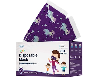 WeCare Disposable Face Mask, 3-Ply, Kids, Purple, 50/Box (WMN100043)