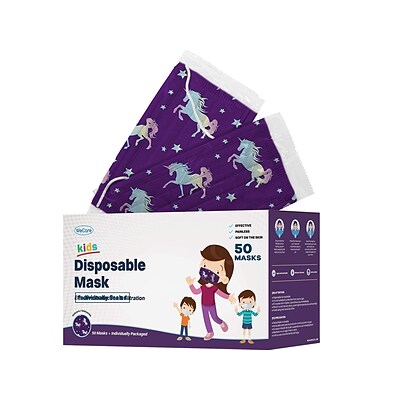 WeCare Disposable Face Mask, 3-Ply, Kids, Purple, 50/Box (WMN100043)
