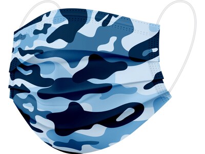 WeCare Disposable Face Masks, 3-Ply, Adult, Blue Camo/White Camo, 50/Box (WMN100068)