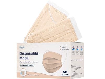 WeCare Disposable Face Mask, 3-Ply, Adult, Nude, 50/Box (WMN100023)