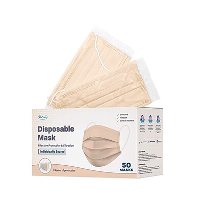 WeCare Disposable Face Mask, 3-Ply, Adult, Nude, 50/Box (WMN100023)