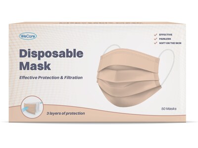 WeCare Disposable Face Mask, 3-Ply, Adult, Nude, 50/Box (WMN100023)
