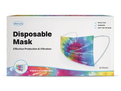 WeCare Disposable Face Mask, 3-Ply, Adult, Tie-Die, 50/Box (WMN100017)