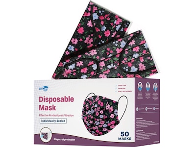 WeCare Disposable Face Mask, 3-Ply, Adult, Flowers, 50/Box (WMN100073)