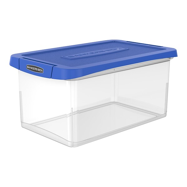 Bankers Box Heavy-Duty Latch Lid Plastic File Box, Letter Size, Blue/Clear, Each (86101)