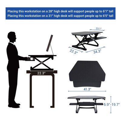 FlexiSpot 41"W Manual Sit-Stand Desk Converter, Black (M4B-E-US)