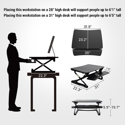 FlexiSpot 35"W Manual Sit-Stand Desk Converter, Black (M2B)