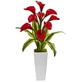 Nearly Natural Callas with Tropical Leaves in Glossy Planter (1462-RD)