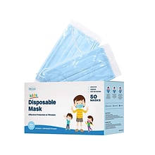 WeCare Individually Wrapped Disposable Face Mask, 3-Ply, Kids, Blue, 50/Box (WMN100010)