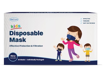 WeCare Disposable Face Mask, 3-Ply, Kids, Navy, 50/Box (WMN100030)
