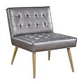 Ave Six Amity Tufted Accent Chair, Natural Wood Finish, Sizzle Pewter Faux Leather Fabric