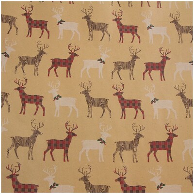 JAM Paper® Kraft Wrapping Paper Rolls - 125 sq ft. - Kraft Christmas Set - 5 Rolls/Pack