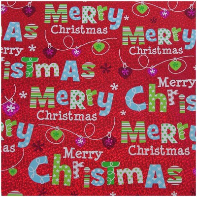 JAM Paper® Christmas Design Wrapping Paper- 100 Sq Ft - Holographic Merry Christmas Set - 4/Pack