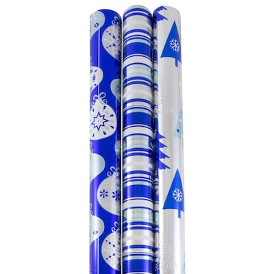 JAM Paper® Wrapping Paper - Premium Foil Gift Wrap - 75 Sq Ft - Frosted Holidays Set - 3/Pack