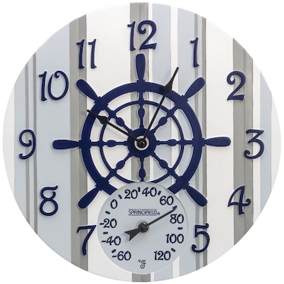 Springfield Precision 14 Poly Resin Clock with Thermometer, Captains Wheel (92668)