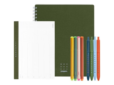 Poppin Work Happy 1-Subject Notebook Kit, 8.5 x 11, Ruled, 80 Sheets, Olive (108514)