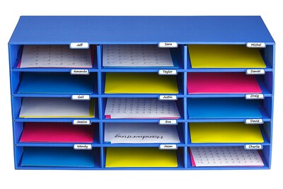 AdirOffice 501 Series 15-Compartment File Organizer, 32 x 13, Blue (501-15-BLU)
