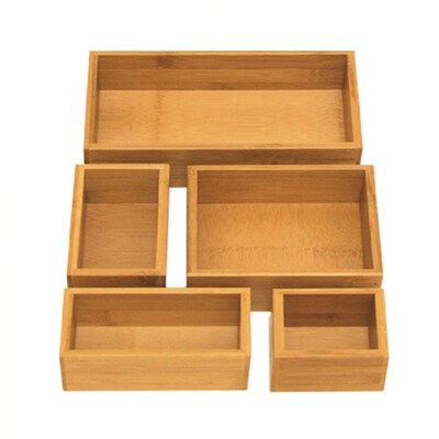 Seville Classics 5-Piece Bamboo Storage Box Drawer Organizer Set