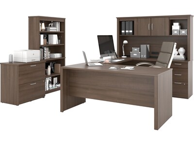 Bestar Logan 66 U-Shaped Executive Desk with Hutch, Lateral File Cabinet, and Bookcase, Antigua (46