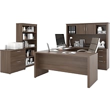 Bestar Logan 66 U-Shaped Executive Desk with Hutch, Lateral File Cabinet, and Bookcase, Antigua (46