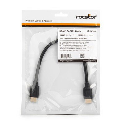 Rocstor Premium 1' HDMI Audio/Video Cable with Ethernet (Y10C156-B1)