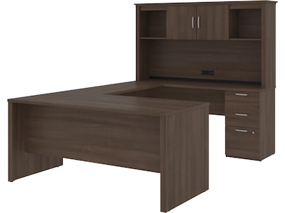 Bestar Logan 66 U-Shaped Desk with Hutch, Brown (46410-52)