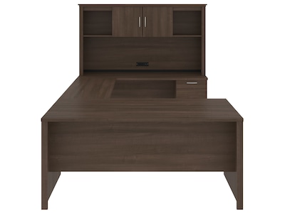 Bestar Logan 66" U-Shaped Desk with Hutch, Brown (46410-52)