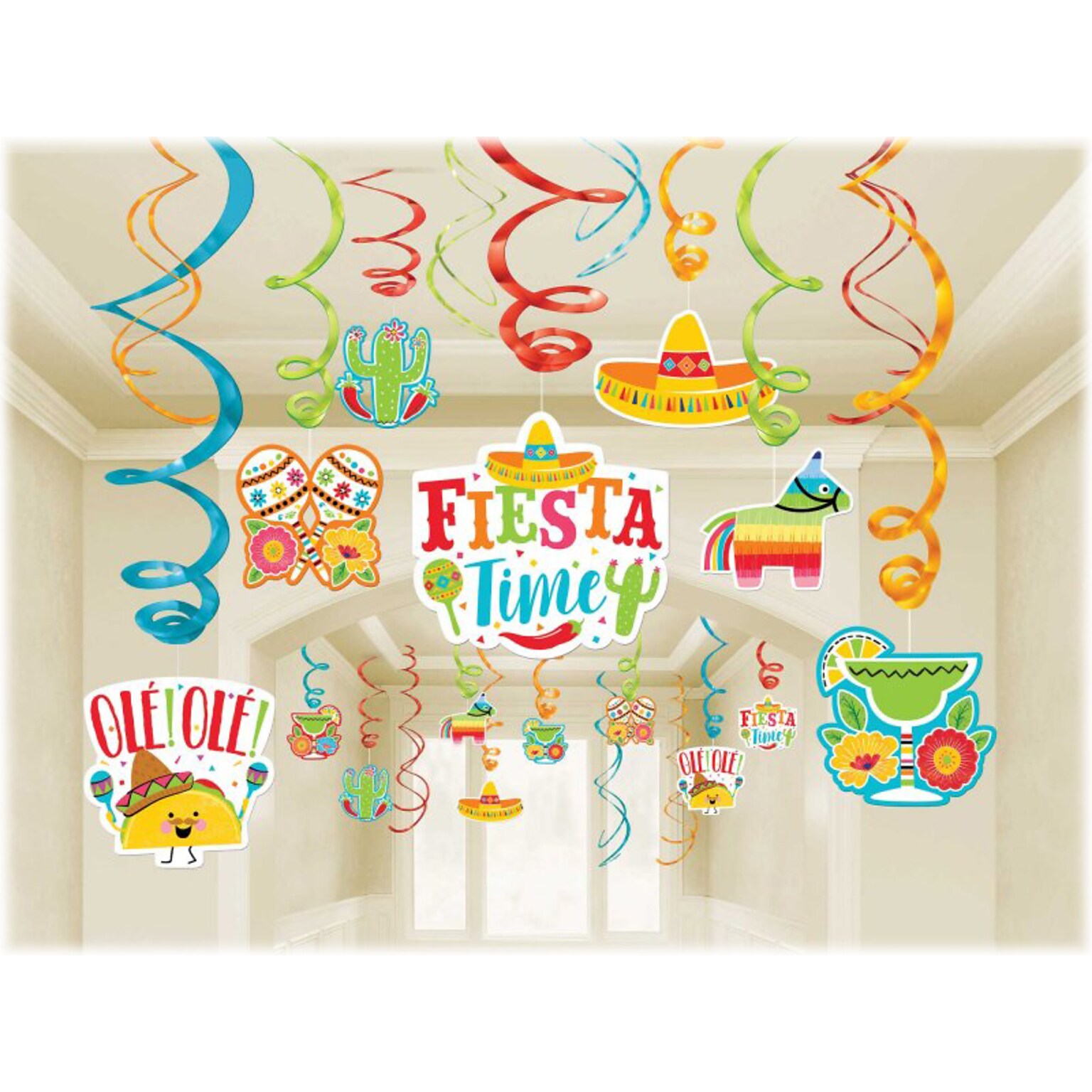 Amscan Fiesta Mega Value Pack Party Hanging Swirl Decoration Kit, Assorted Colors (670860)