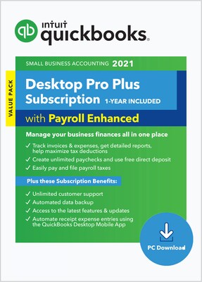 QuickBooks® Desktop Pro Plus 2021 with Payroll Enhanced for 1 User, Windows, Download (0608337)