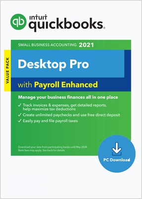 QuickBooks® Desktop Pro 2021 with Payroll Enhanced for 1 User, Windows, Download (0608304)