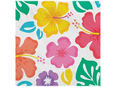 Amscan Summer Hibiscus Luau Beverage Napkin, Multicolor 100/Pack (702735)