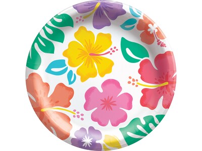 Amscan Hibiscus Luau Round Plate, Multicolor 50/Pack (752735)