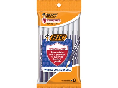 BIC Prevaguard Round Stic Ballpoint Pen, Medium Point, Blue Ink, 8/Pack (GSAMP81-BLU)