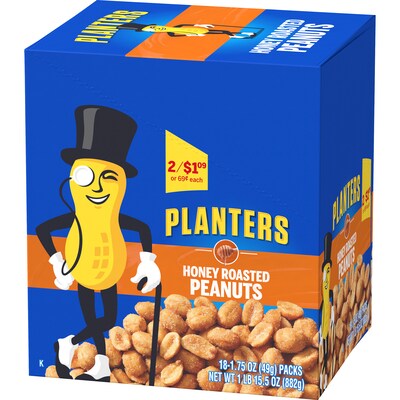 Planters® Honey Roasted Peanuts, 1.75 oz. Bags, 18/Box (07566)