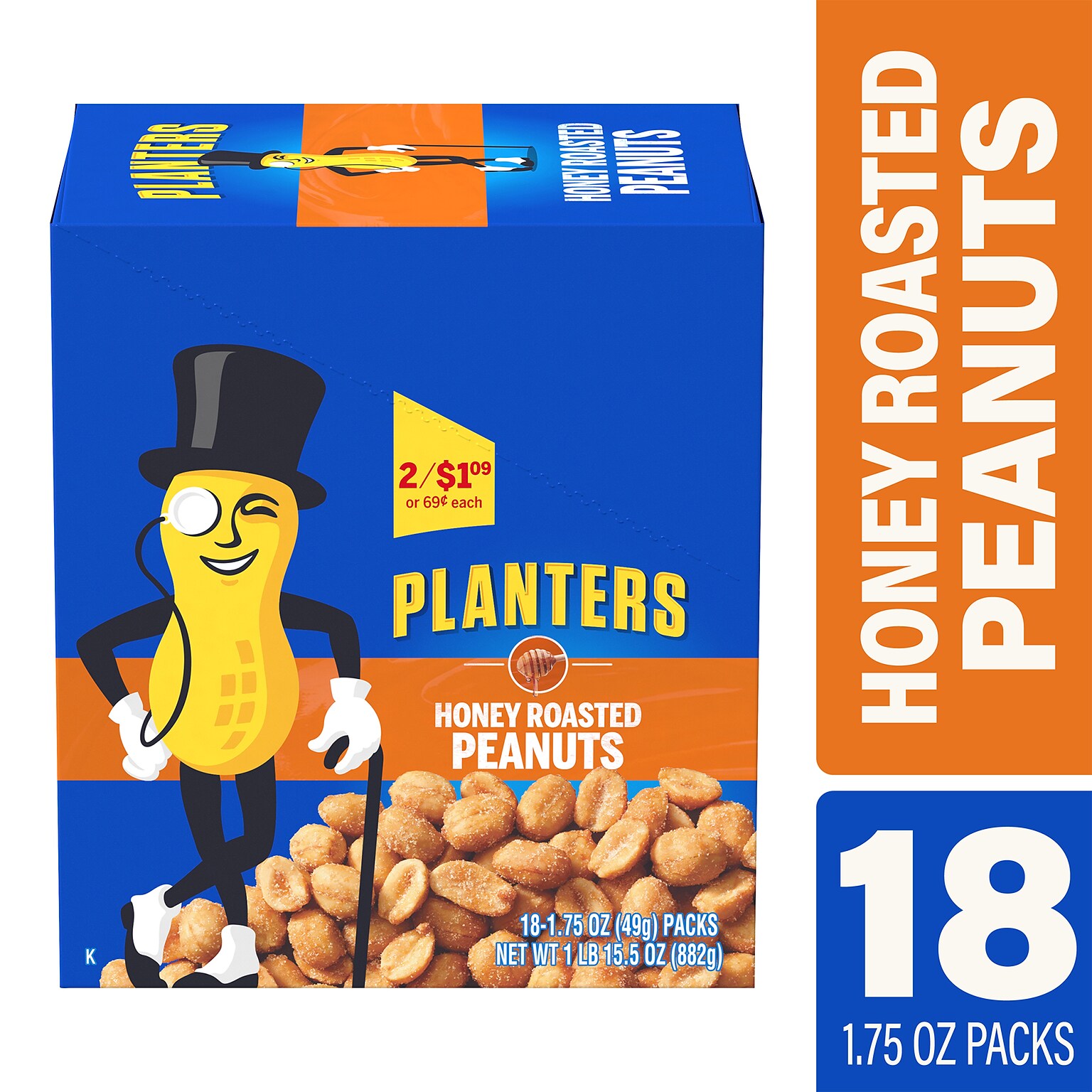 Planters® Honey Roasted Peanuts, 1.75 oz. Bags, 18/Box (07566)