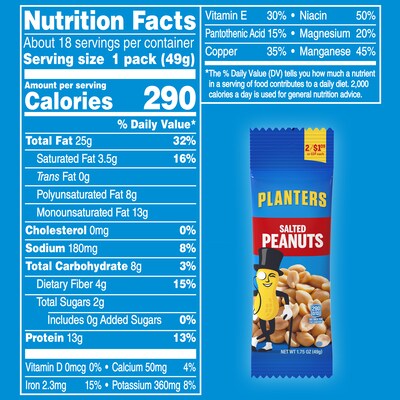 Planters Salted Peanuts, 1.75 oz., 18 Bags/Pack (209-00627)