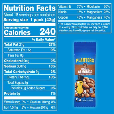 Planters® Smoked Almonds, 1.5 oz. Bags, 18/Box (07237)